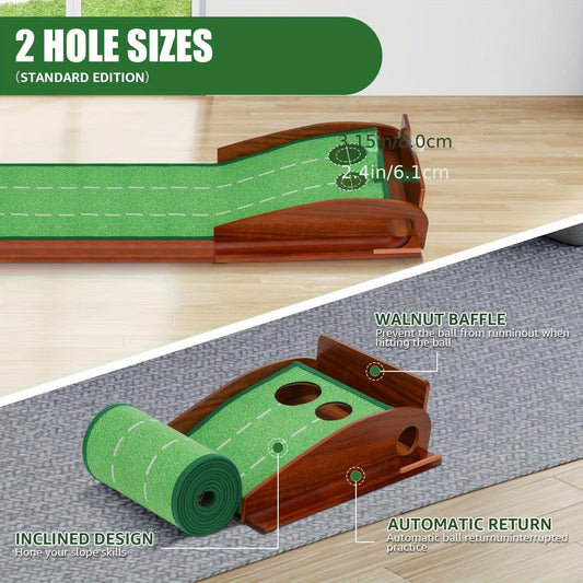 Golf Putting Mat with 2-Hole Training Design-1