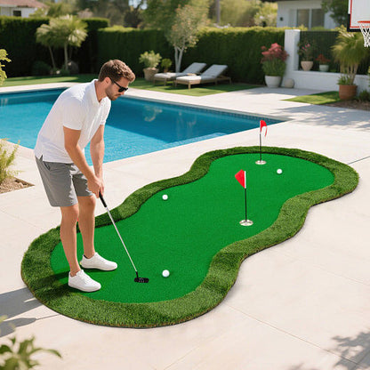 5 x 10 Feet Golf Practice Putting Green Mat with 3 Holes and Golf Balls for Home Office Backyard-1