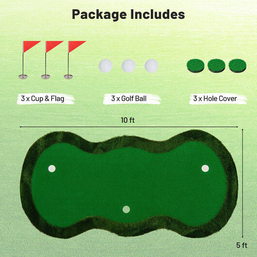 5 x 10 Feet Golf Practice Putting Green Mat with 3 Holes and Golf Balls for Home Office Backyard-3