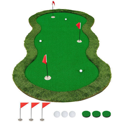 5 x 10 Feet Golf Practice Putting Green Mat with 3 Holes and Golf Balls for Home Office Backyard-4